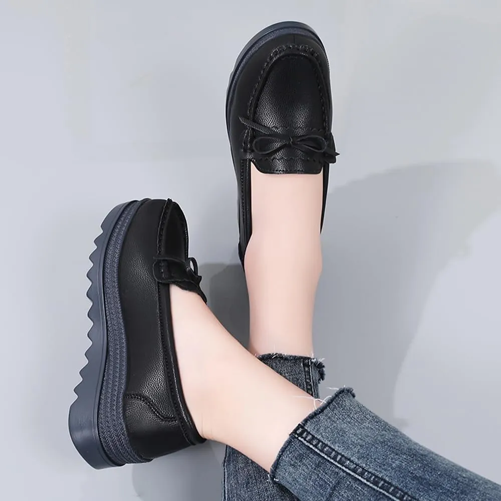GEXECEUSS Womens Leather Penny Loafers: Comfort Boat Shoes for Working - Lightweight Casual Driving Shoes for Ladies