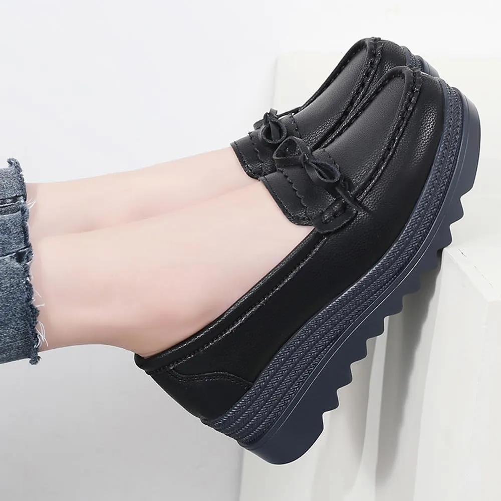 GEXECEUSS Womens Leather Penny Loafers: Comfort Boat Shoes for Working - Lightweight Casual Driving Shoes for Ladies