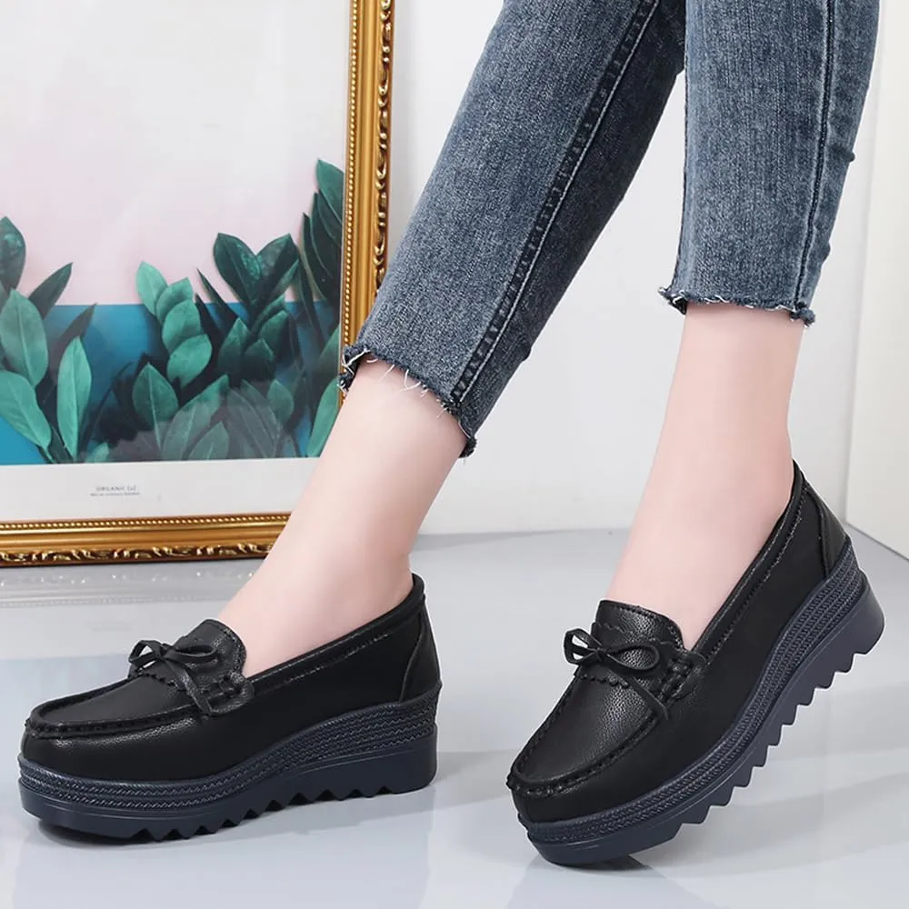 GEXECEUSS Womens Leather Penny Loafers: Comfort Boat Shoes for Working - Lightweight Casual Driving Shoes for Ladies
