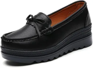 GEXECEUSS Womens Leather Penny Loafers: Comfort Boat Shoes for Working - Lightweight Casual Driving Shoes for Ladies