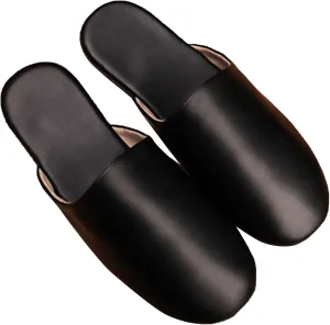 GHYUBYER Women's Leather Slippers Indoor ，Unisex Closed Toe Slippers for Women Indoor, Quiet Soft Bottom Suede Sole for Comfort (Color : Black, Size : 39/40 EU)