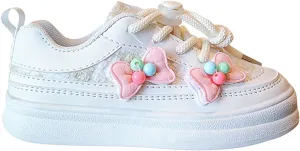 Girls' Bowknot White Sneaker Toddler Kids Casual Breathable Shoes for Little Kid Tennis Running Lace Up Spring Shoes