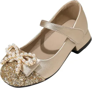 Girls Dress Shoes Girls' Chunky High Heels Princess Shoes Bowknot Mary Jane Performance Shallow Mouth Children's Leather Walking Beach Shower for Boys
