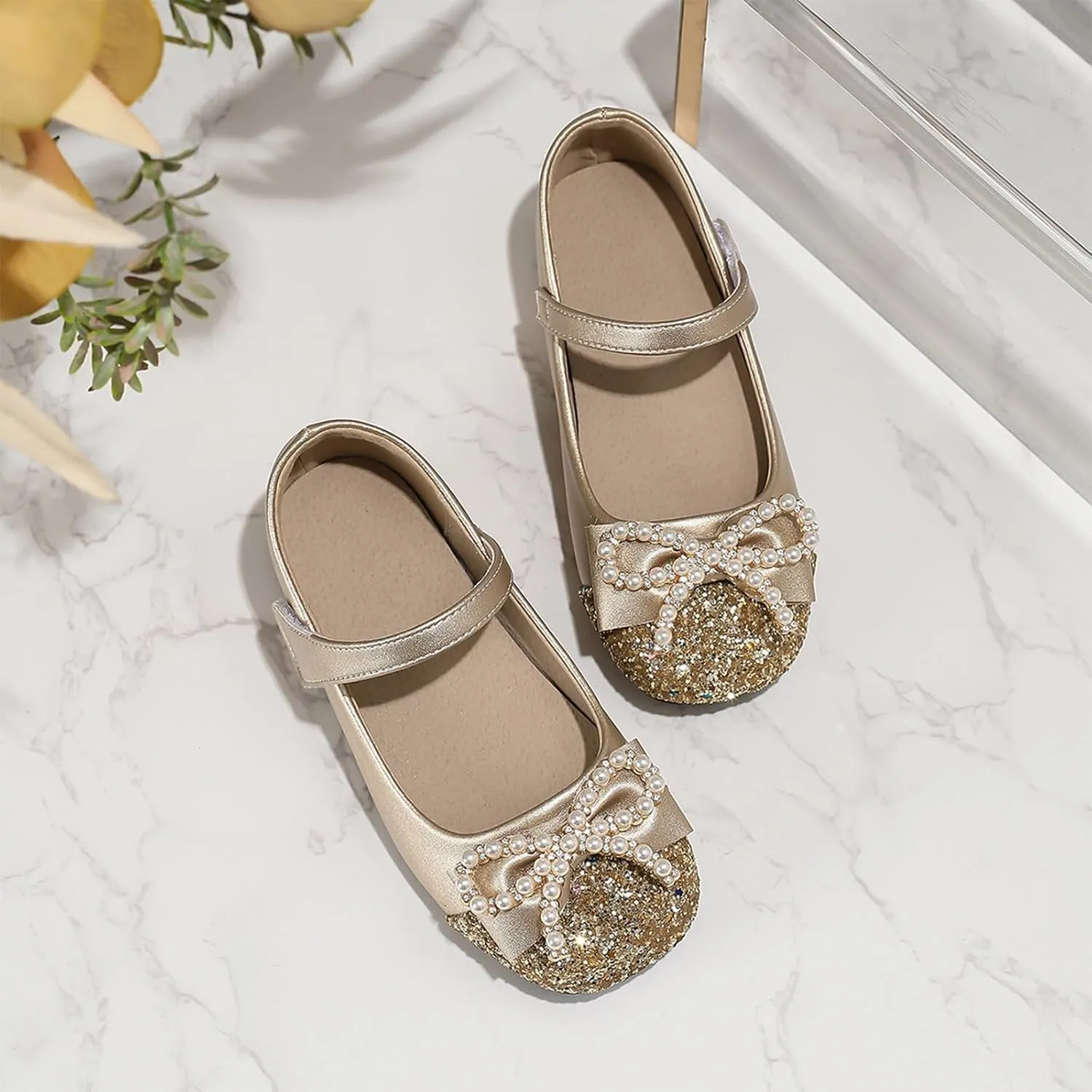 Girls Dress Shoes Girls' Chunky High Heels Princess Shoes Bowknot Mary Jane Performance Shallow Mouth Children's Leather Walking Beach Shower for Boys