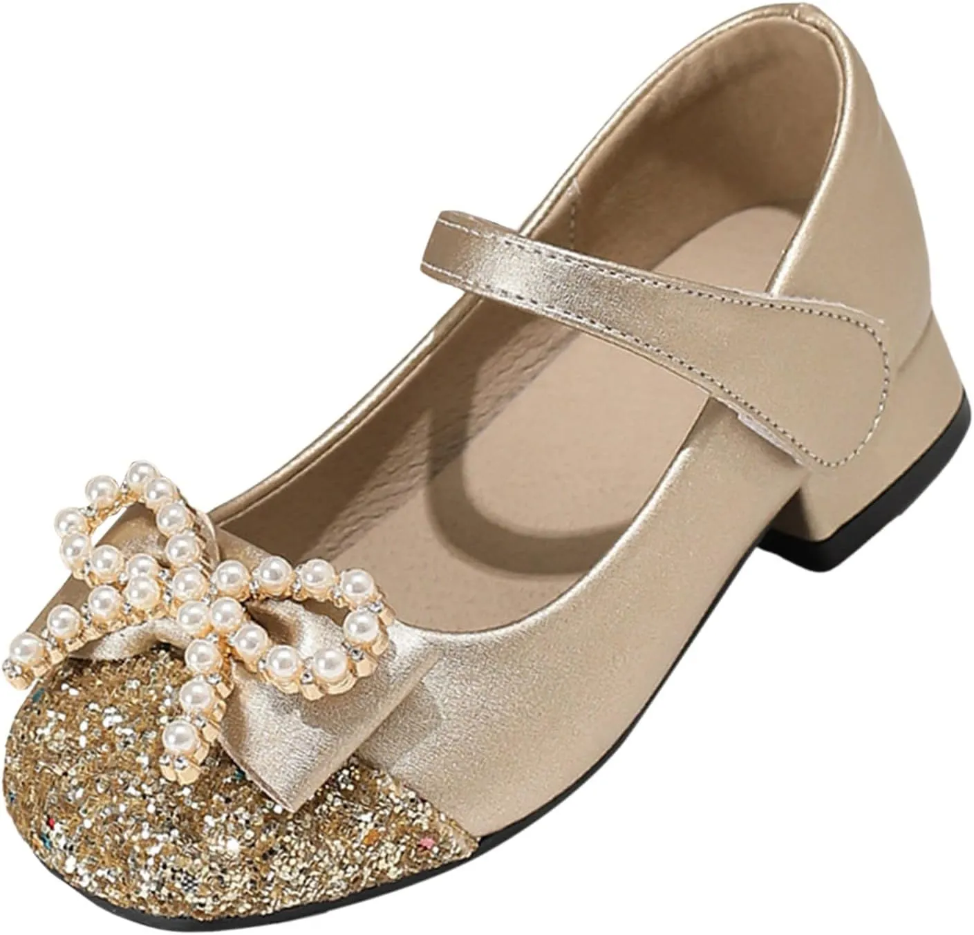 Girls Dress Shoes Girls' Chunky High Heels Princess Shoes Bowknot Mary Jane Performance Shallow Mouth Children's Leather Walking Beach Shower for Boys