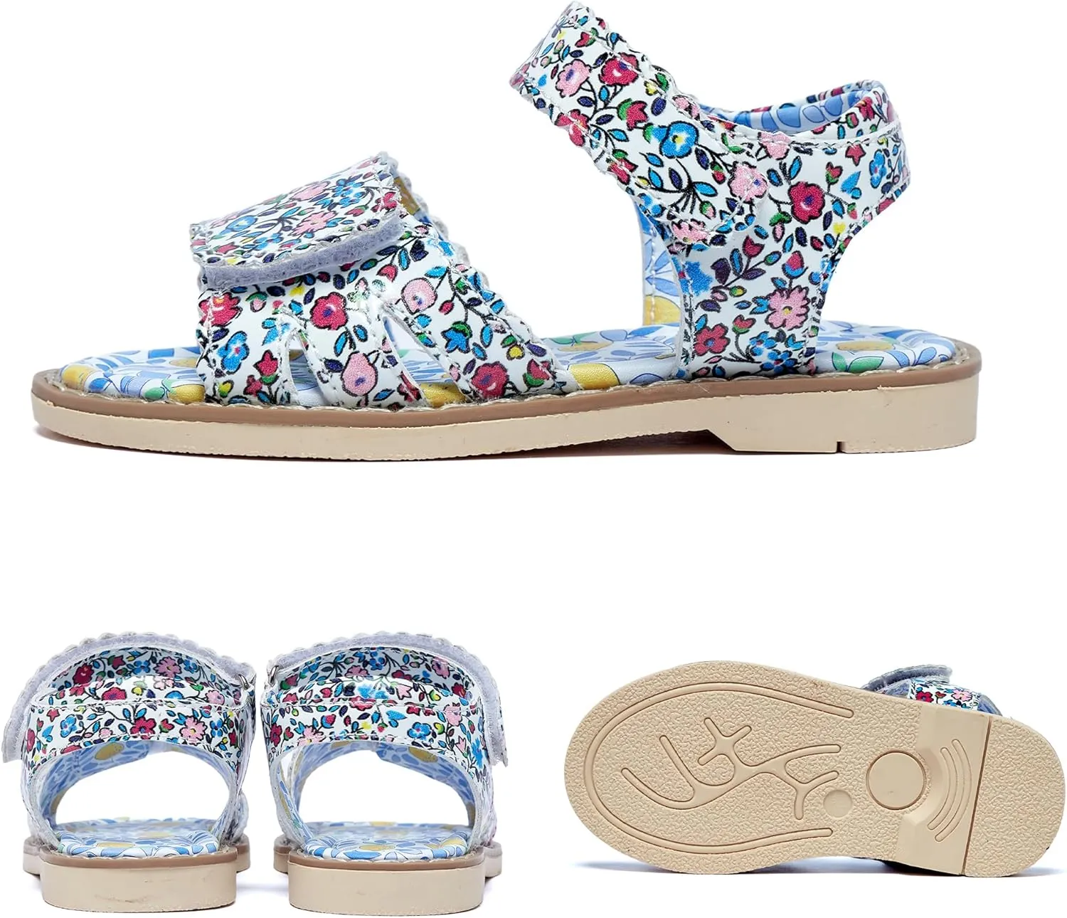 Girls' Sandals With Open Toe Double Buckle Summer Shoes, Genuine Leather Soft Anti Slip Flat Sandals (Girl/Children)
