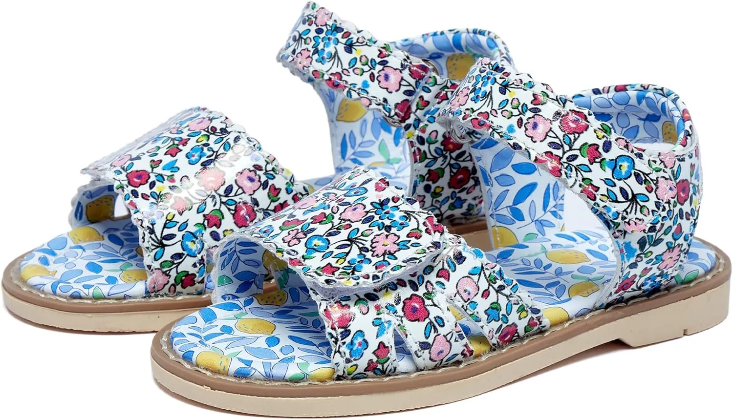 Girls' Sandals With Open Toe Double Buckle Summer Shoes, Genuine Leather Soft Anti Slip Flat Sandals (Girl/Children)