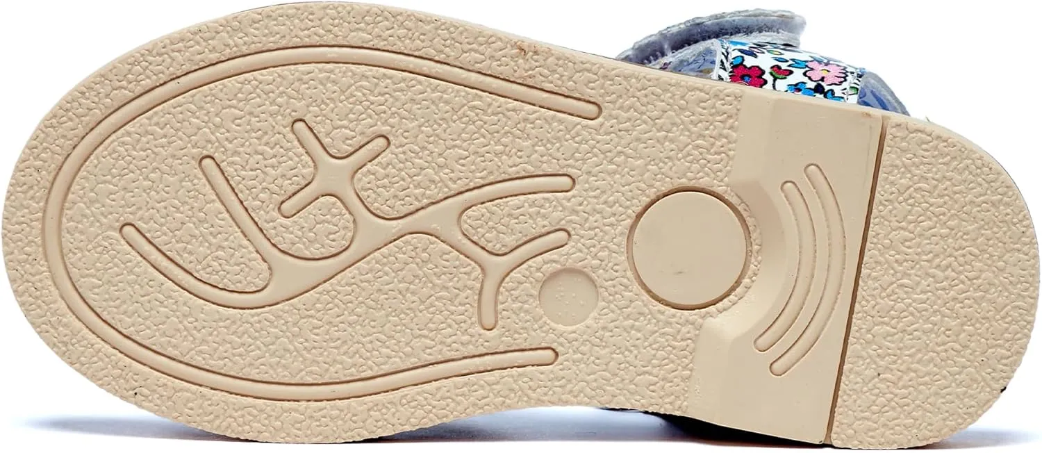 Girls' Sandals With Open Toe Double Buckle Summer Shoes, Genuine Leather Soft Anti Slip Flat Sandals (Girl/Children)