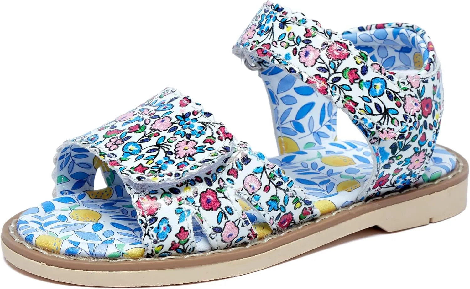 Girls' Sandals With Open Toe Double Buckle Summer Shoes, Genuine Leather Soft Anti Slip Flat Sandals (Girl/Children)