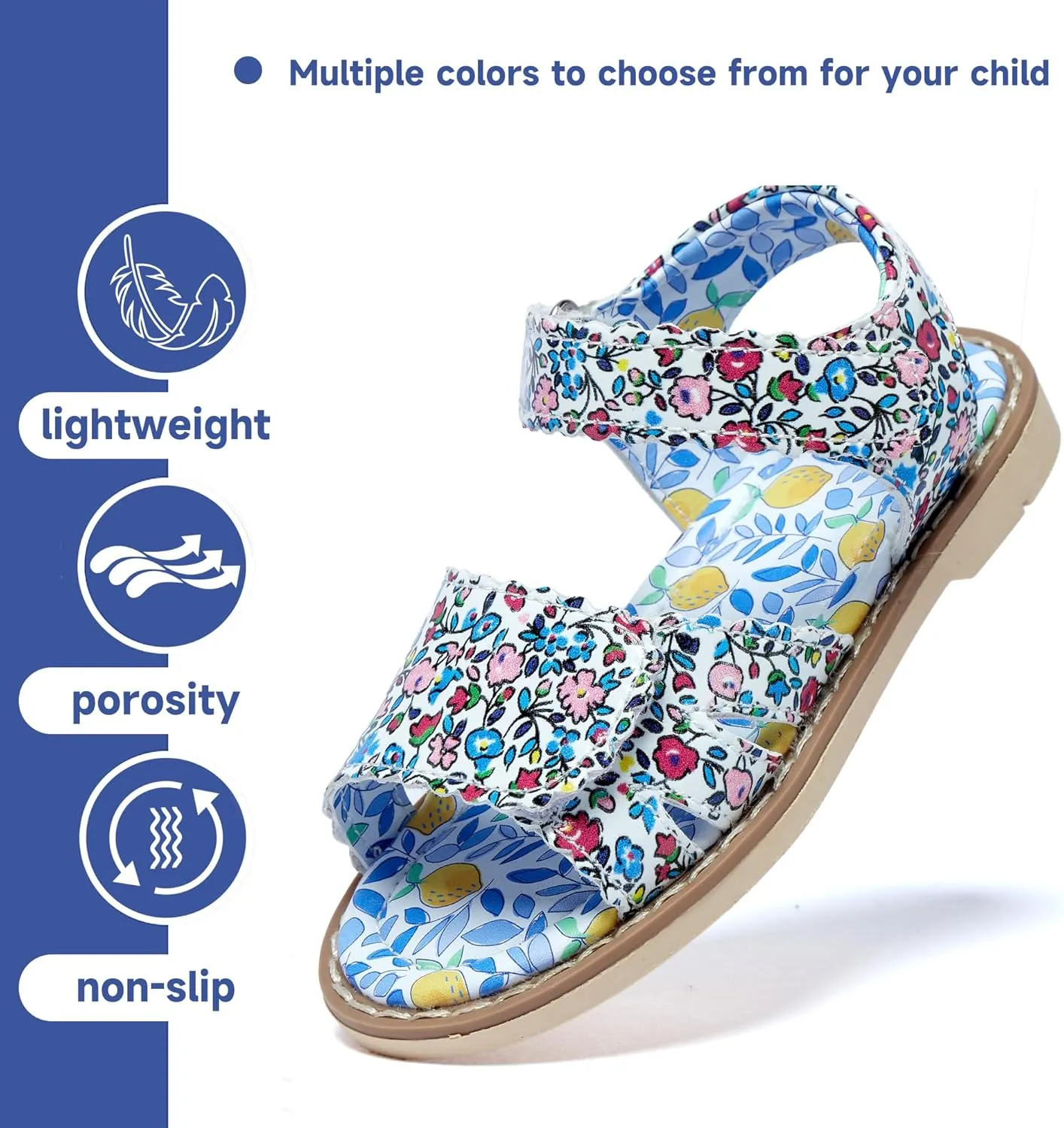 Girls' Sandals With Open Toe Double Buckle Summer Shoes, Genuine Leather Soft Anti Slip Flat Sandals (Girl/Children)