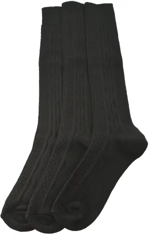 Girls School Knee High Uniform Socks, Classic Cable Knit Acrylic, Seamless Knee High Comfortable & Cute Long Socks 3 Pairs