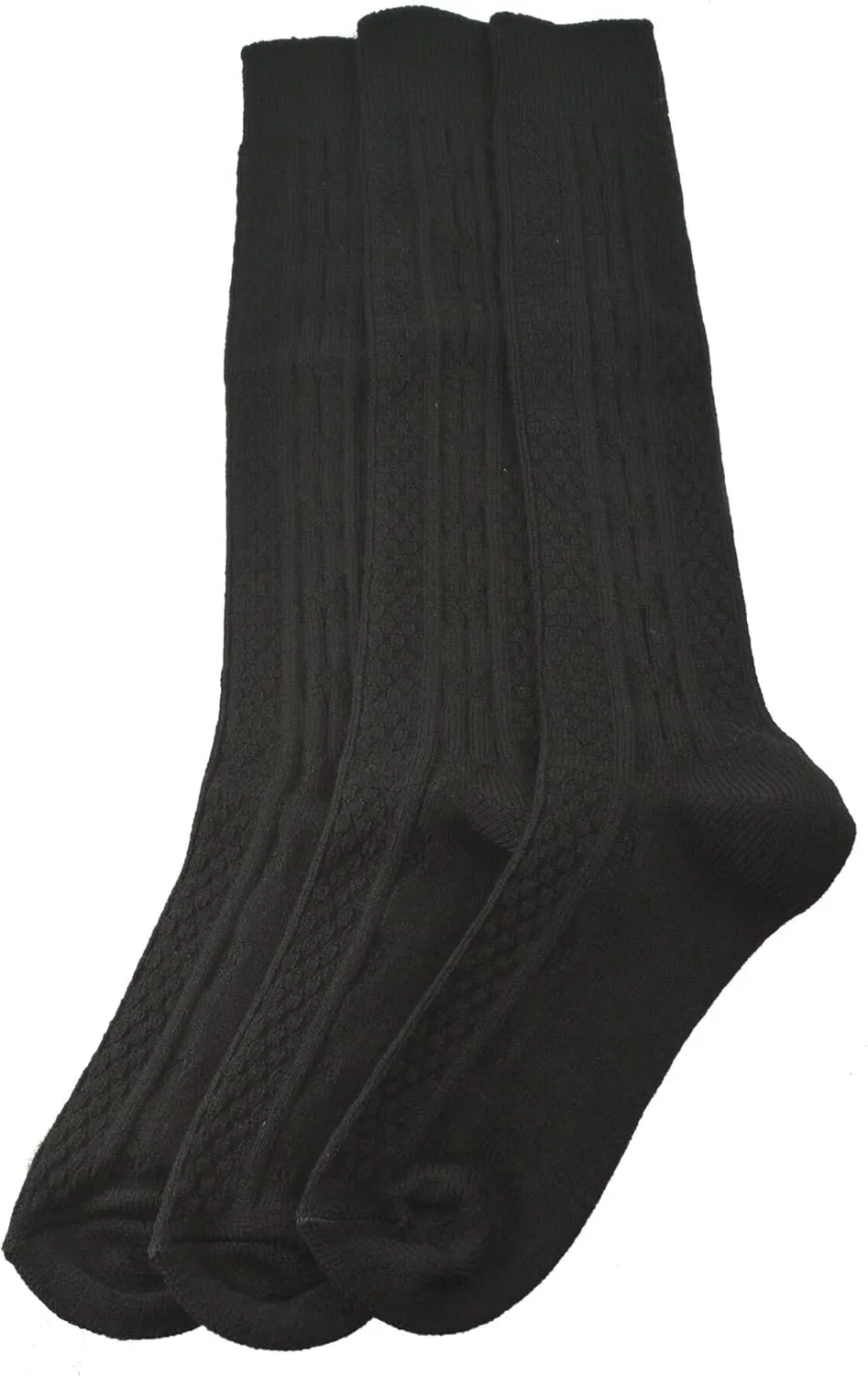 Girls School Knee High Uniform Socks, Classic Cable Knit Acrylic, Seamless Knee High Comfortable & Cute Long Socks 3 Pairs