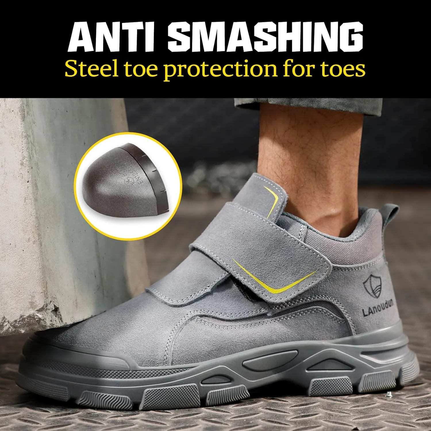 GLANOUDUN Welding Boots for Men Slip on Work Boots for Men Steel Toe Boot Comfortable Welder Boot Construction Safety Footwear Indestructible Men's Steel Toe Shoes
