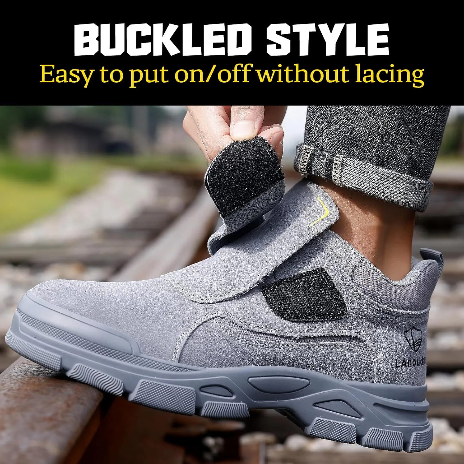GLANOUDUN Welding Boots for Men Slip on Work Boots for Men Steel Toe Boot Comfortable Welder Boot Construction Safety Footwear Indestructible Men's Steel Toe Shoes