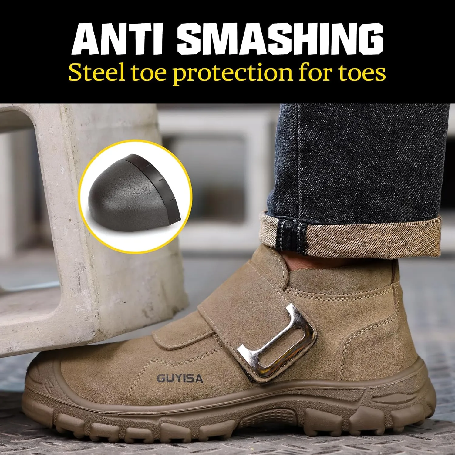 GLANOUDUN Welding Boots for Men Slip on Work Boots for Men Steel Toe Boot Comfortable Welder Boot Construction Safety Footwear Indestructible Men's Steel Toe Shoes