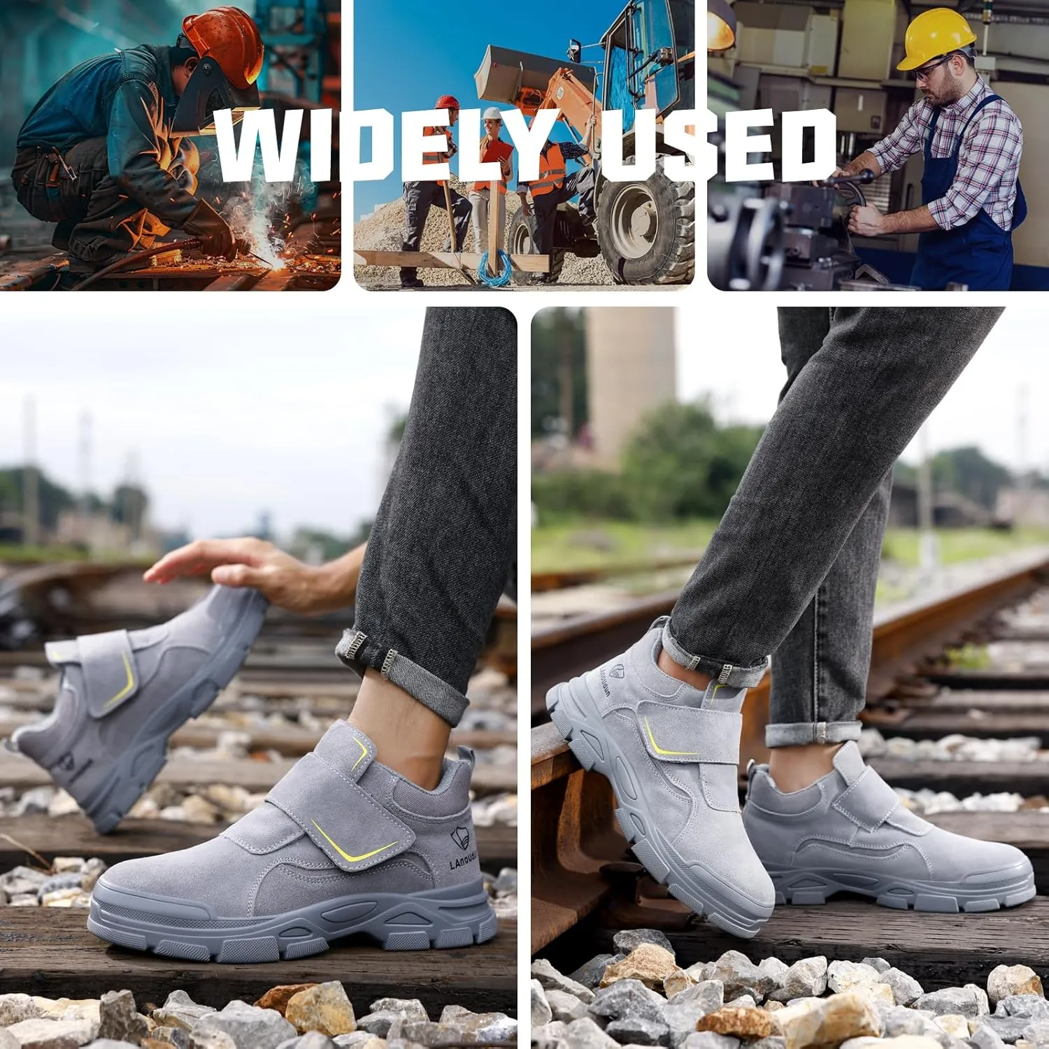 GLANOUDUN Welding Boots for Men Slip on Work Boots for Men Steel Toe Boot Comfortable Welder Boot Construction Safety Footwear Indestructible Men's Steel Toe Shoes