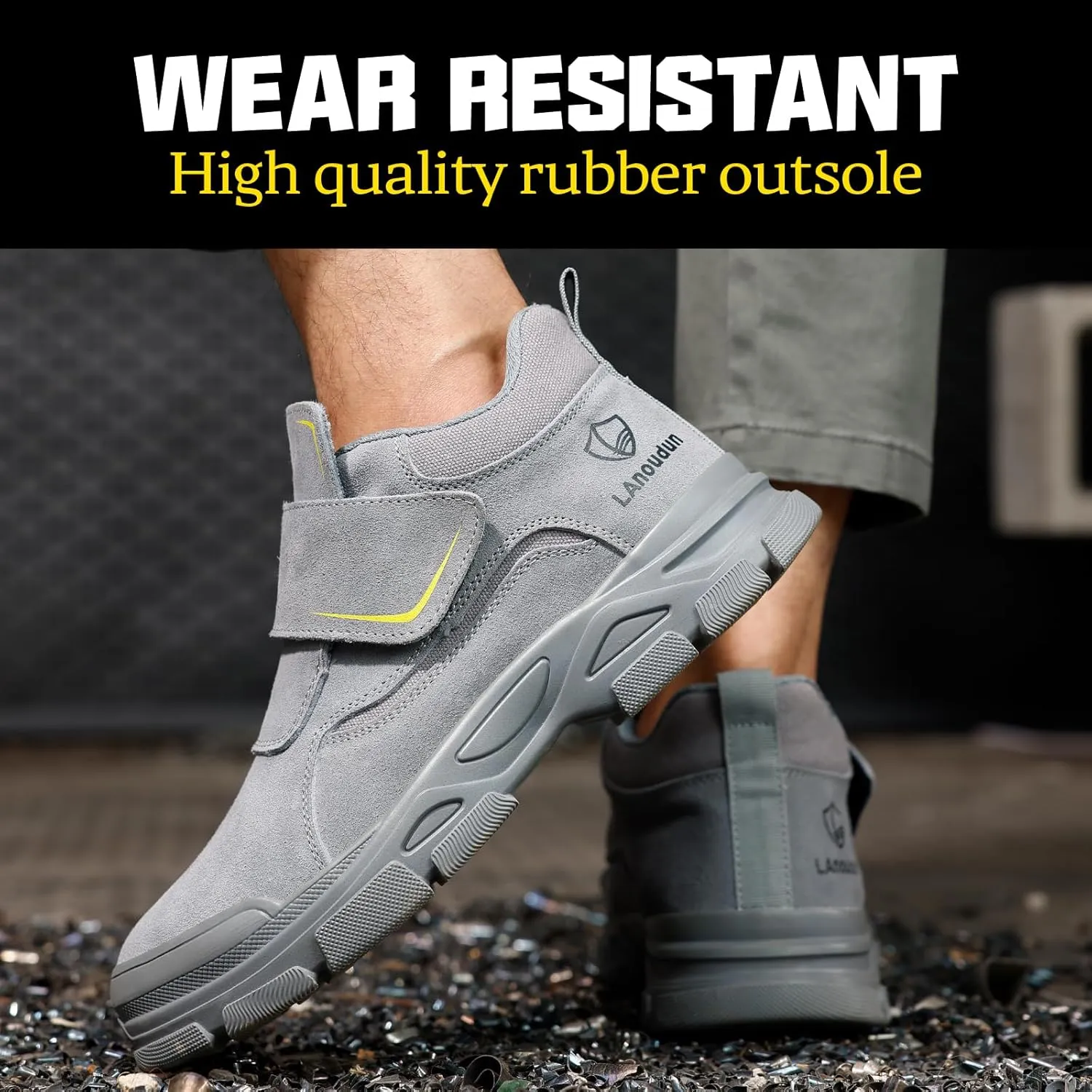 GLANOUDUN Welding Boots for Men Slip on Work Boots for Men Steel Toe Boot Comfortable Welder Boot Construction Safety Footwear Indestructible Men's Steel Toe Shoes