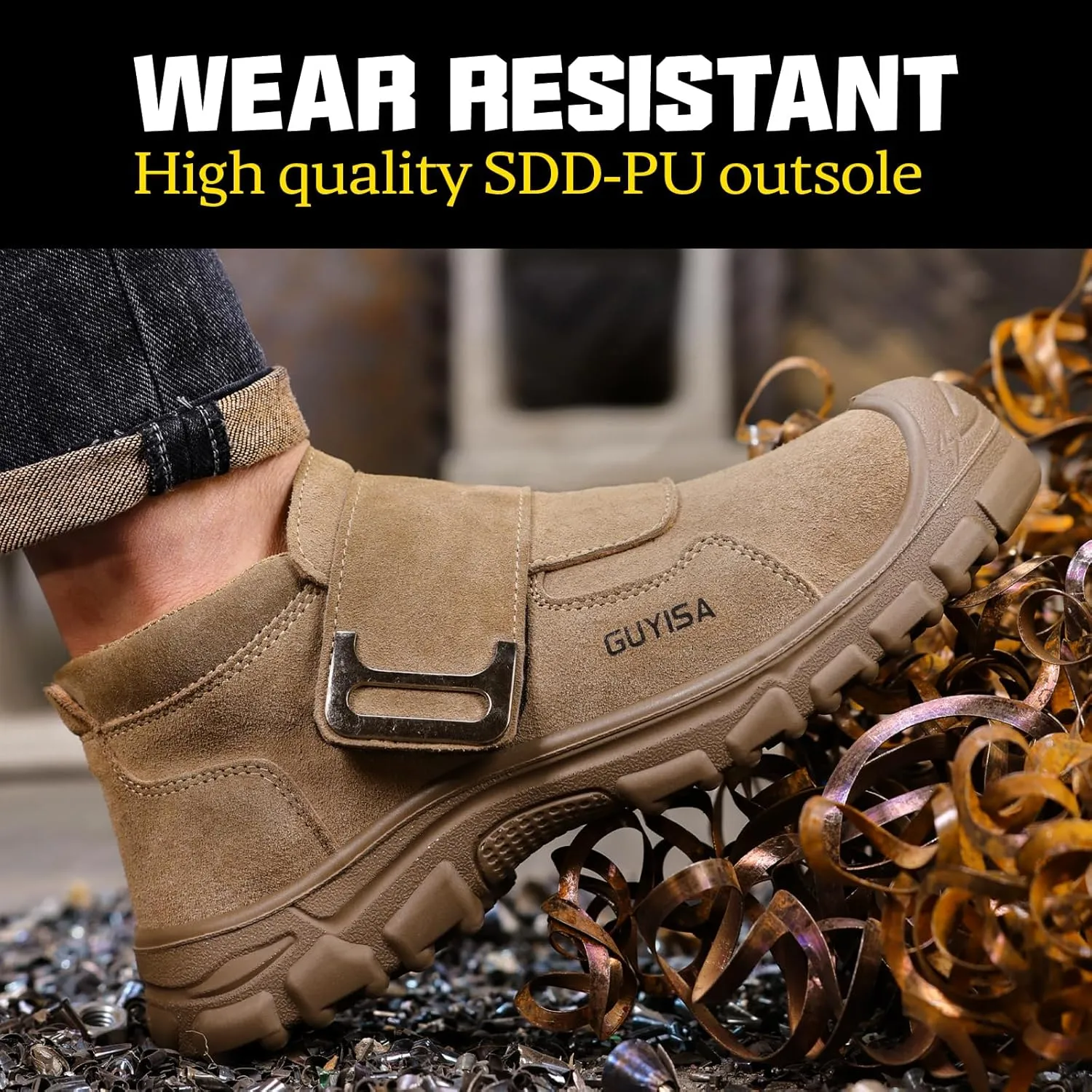 GLANOUDUN Welding Boots for Men Slip on Work Boots for Men Steel Toe Boot Comfortable Welder Boot Construction Safety Footwear Indestructible Men's Steel Toe Shoes