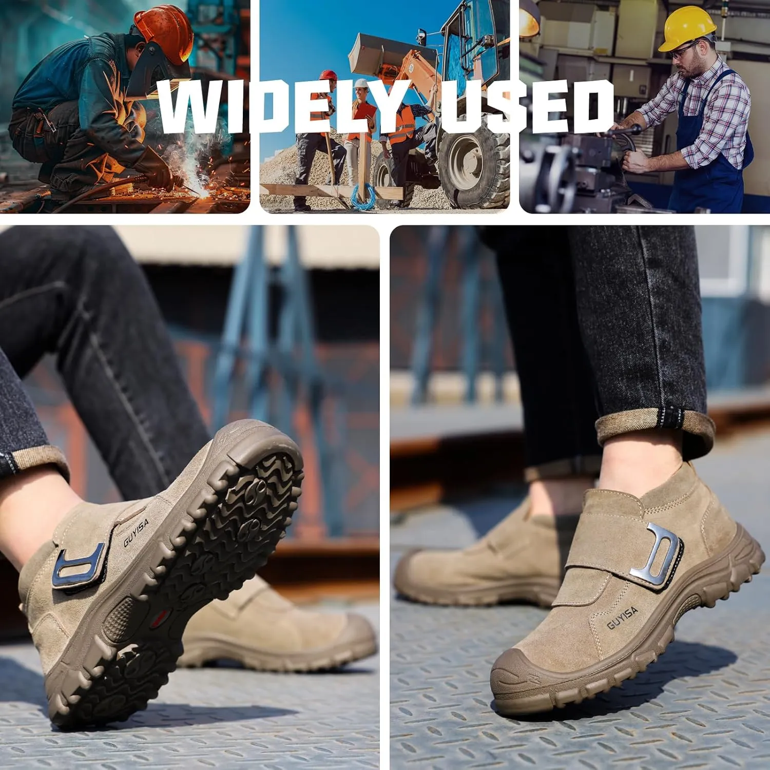 GLANOUDUN Welding Boots for Men Slip on Work Boots for Men Steel Toe Boot Comfortable Welder Boot Construction Safety Footwear Indestructible Men's Steel Toe Shoes