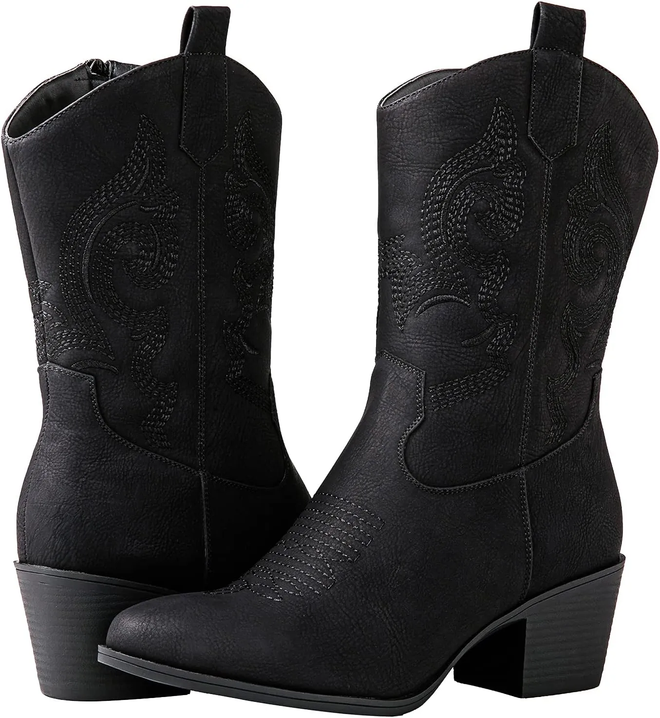GLOBALWIN Women's Mid Calf The Western Cowgirl Boots Fashion Cowboy Boots For Women Chunky Low Heel