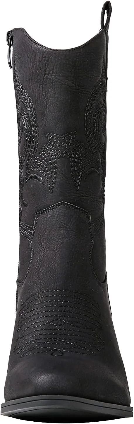 GLOBALWIN Women's Mid Calf The Western Cowgirl Boots Fashion Cowboy Boots For Women Chunky Low Heel
