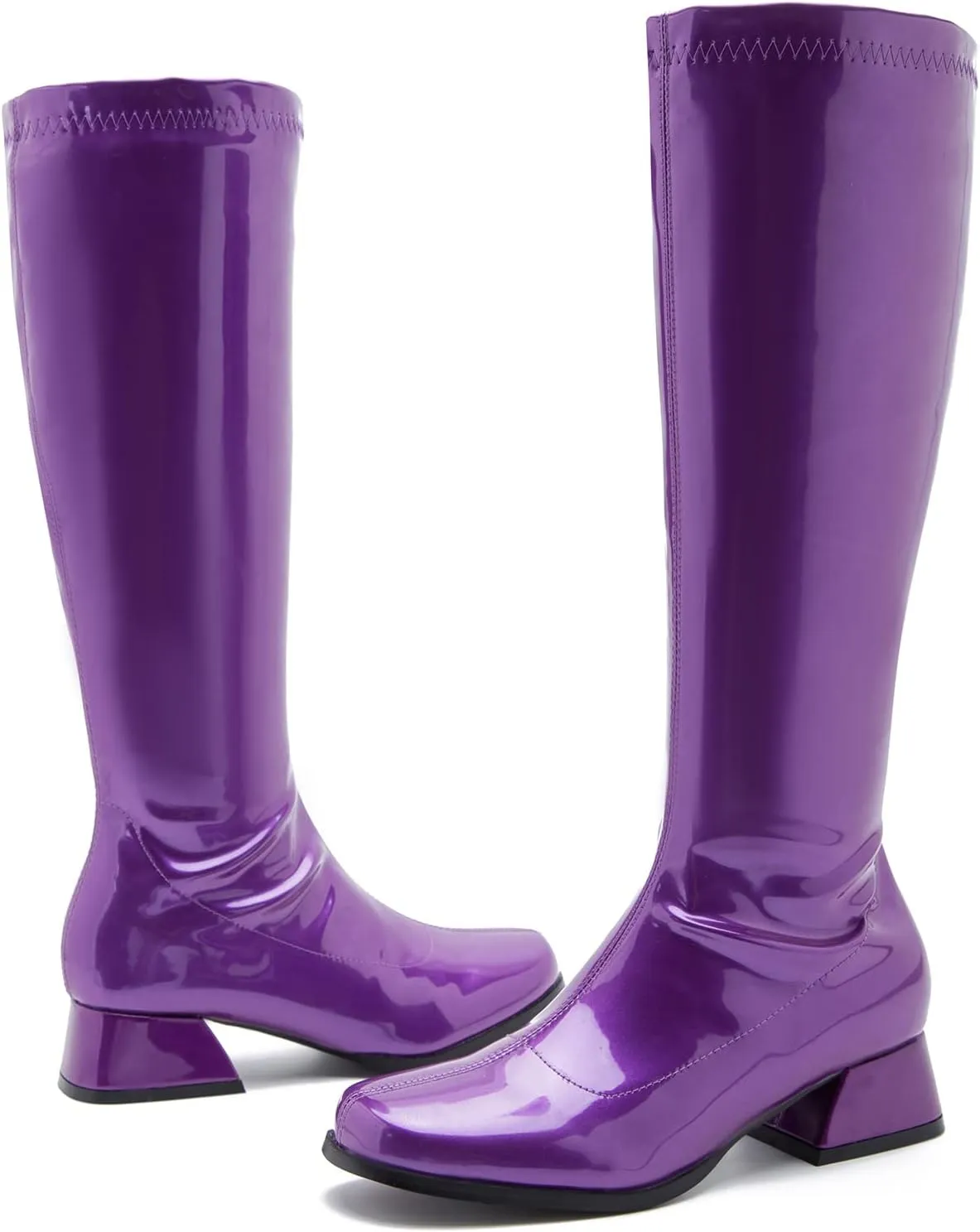 GOGO Boots for Women, Knee High Boots, Low Block Heel Zipper Boots Ladies Party Dance Shoes