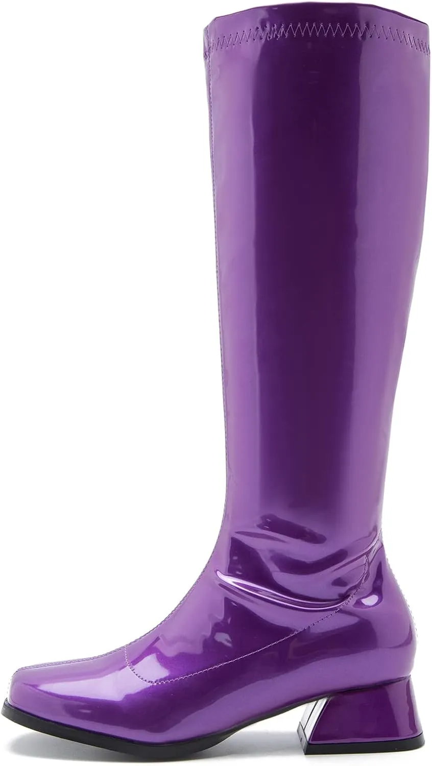 GOGO Boots for Women, Knee High Boots, Low Block Heel Zipper Boots Ladies Party Dance Shoes