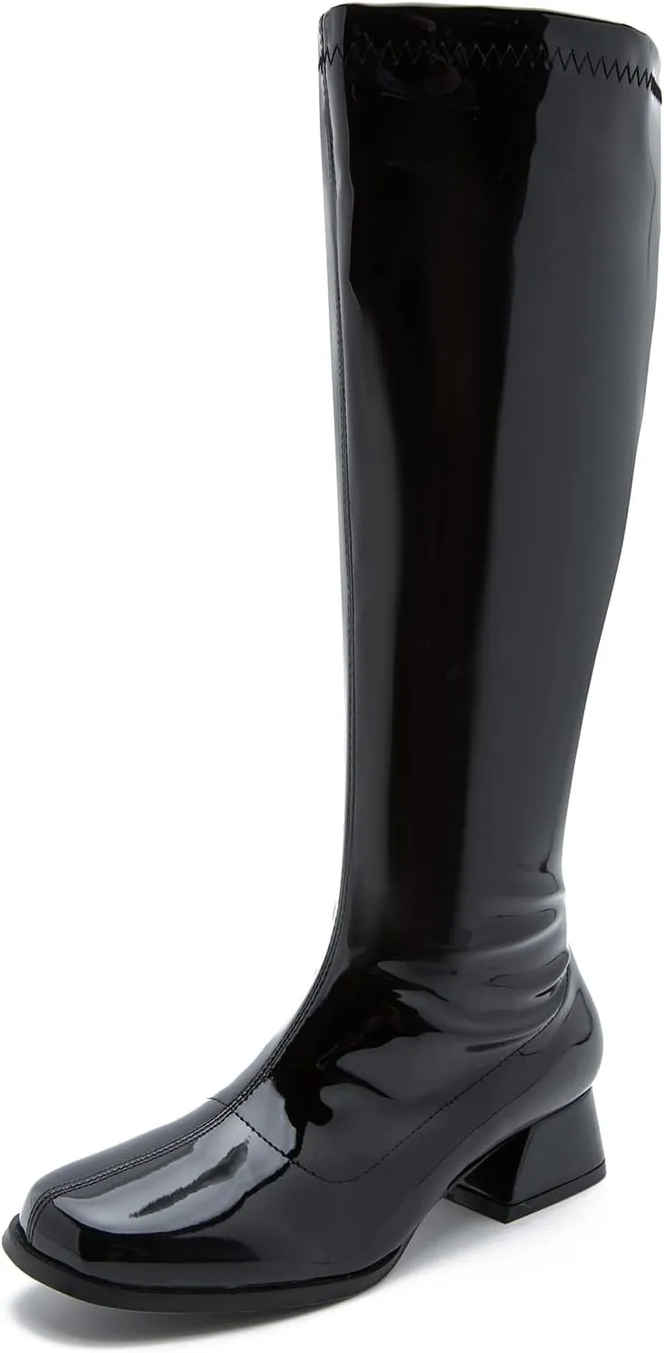 GOGO Boots for Women, Knee High Boots, Low Block Heel Zipper Boots Ladies Party Dance Shoes