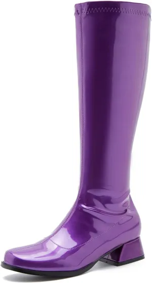 GOGO Boots for Women, Knee High Boots, Low Block Heel Zipper Boots Ladies Party Dance Shoes