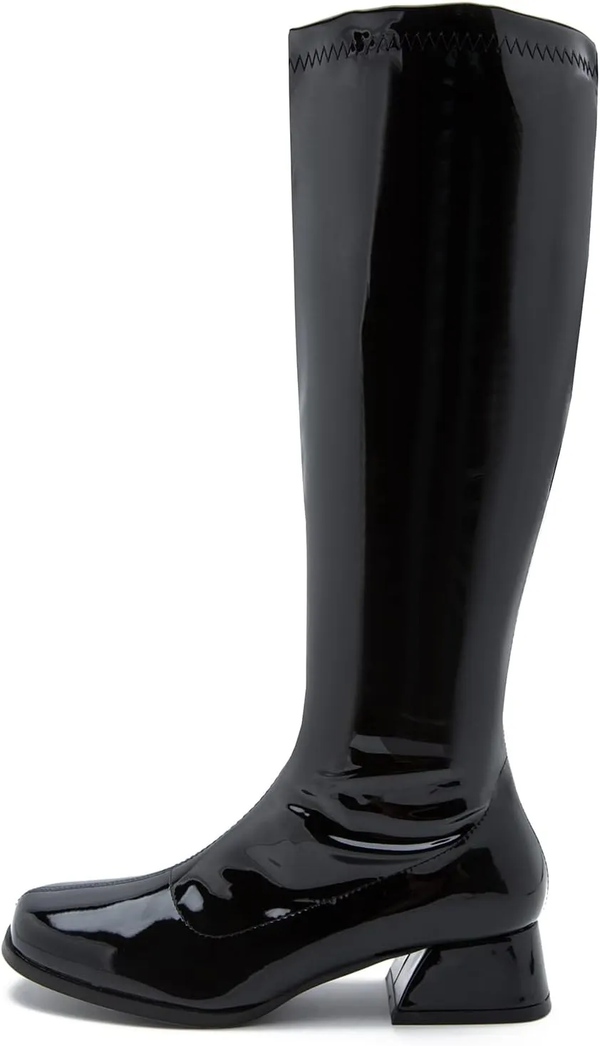 GOGO Boots for Women, Knee High Boots, Low Block Heel Zipper Boots Ladies Party Dance Shoes
