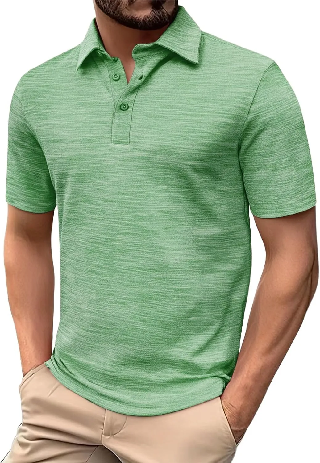 Golf Polo Shirt for Men 3-Button Moisture Wicking Quick-Dry Short Sleeve Casual Shirts Fashion Business Collared Tops