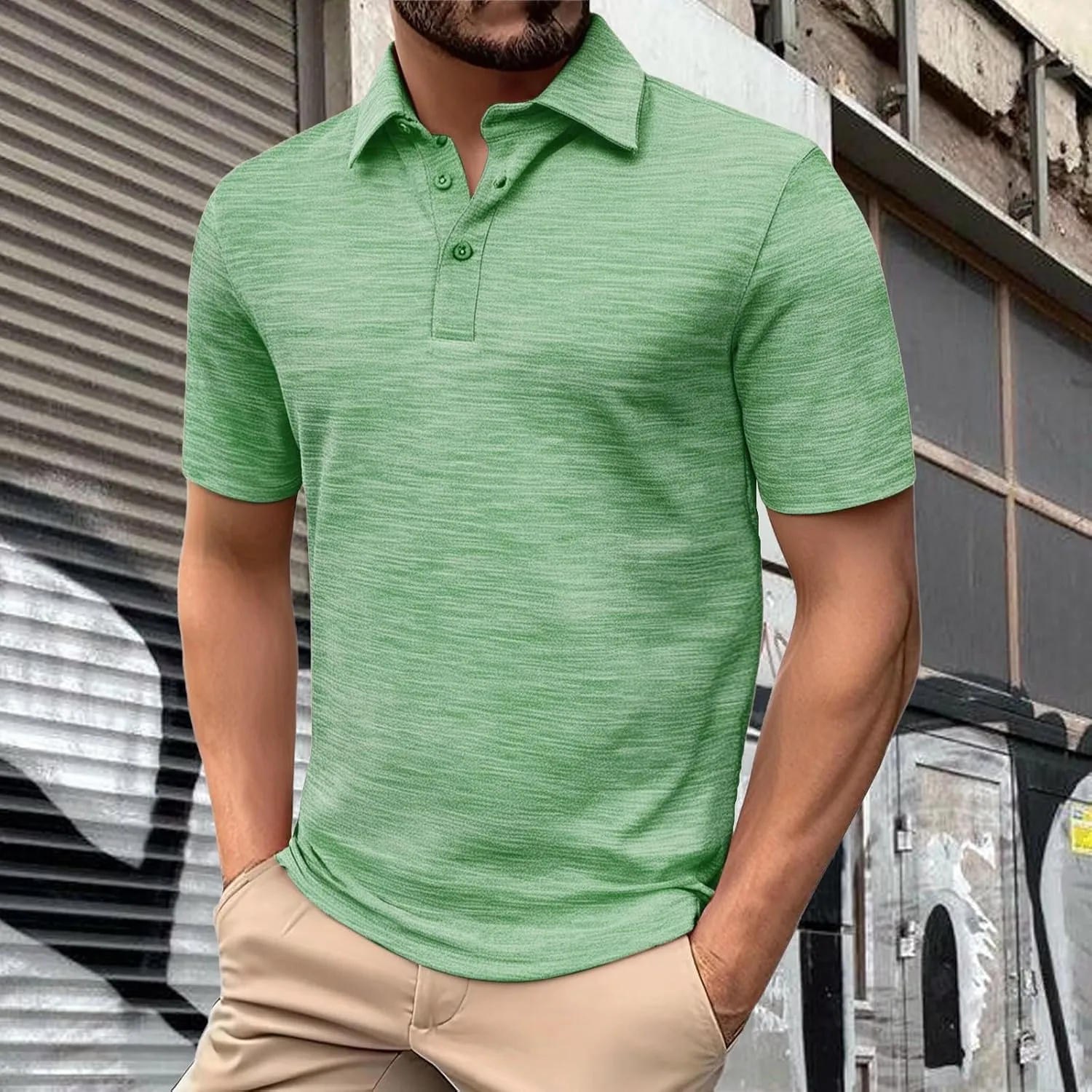 Golf Polo Shirt for Men 3-Button Moisture Wicking Quick-Dry Short Sleeve Casual Shirts Fashion Business Collared Tops