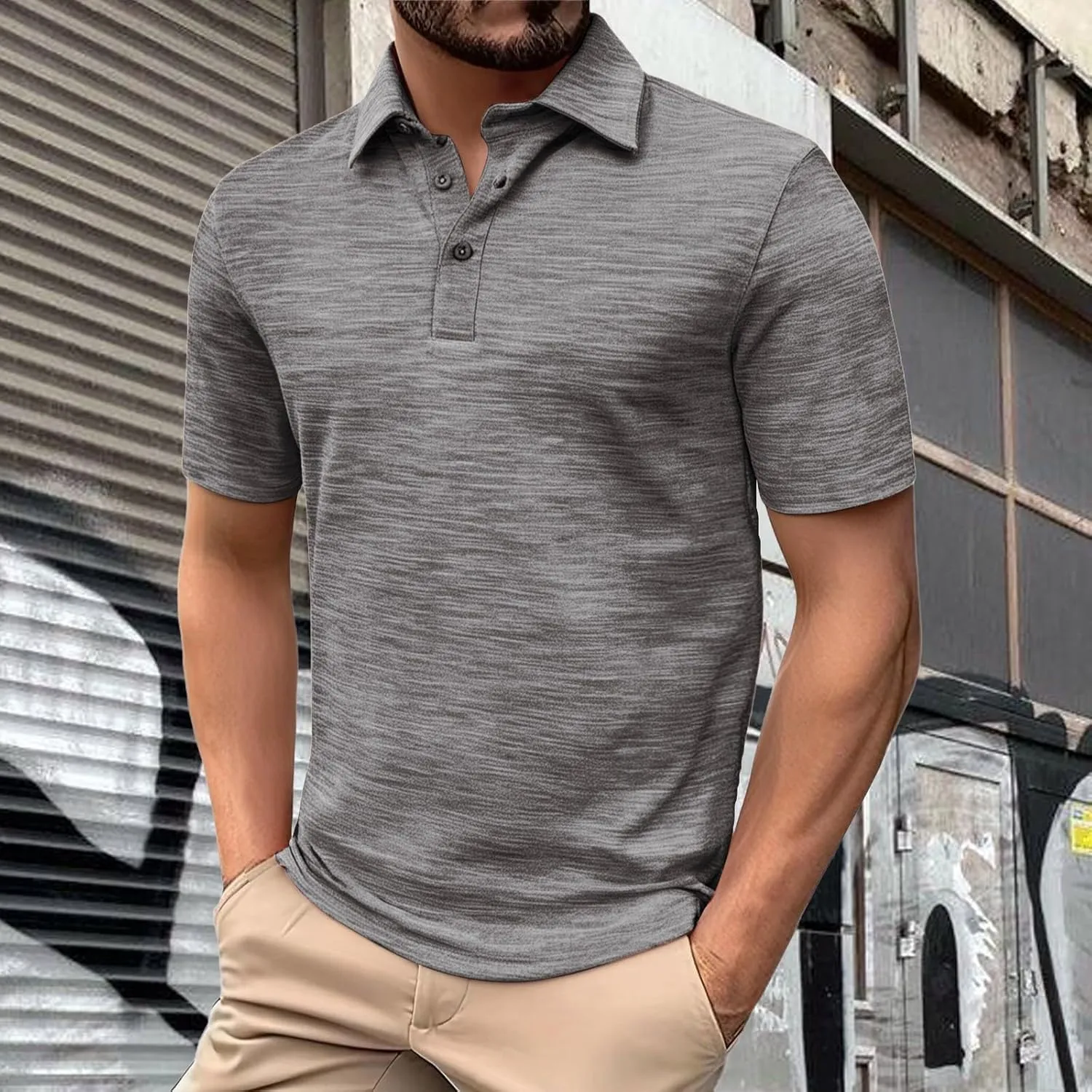Golf Polo Shirt for Men 3-Button Moisture Wicking Quick-Dry Short Sleeve Casual Shirts Fashion Business Collared Tops