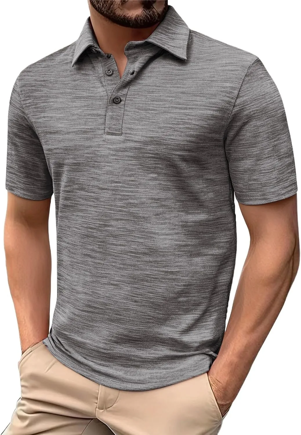 Golf Polo Shirt for Men 3-Button Moisture Wicking Quick-Dry Short Sleeve Casual Shirts Fashion Business Collared Tops