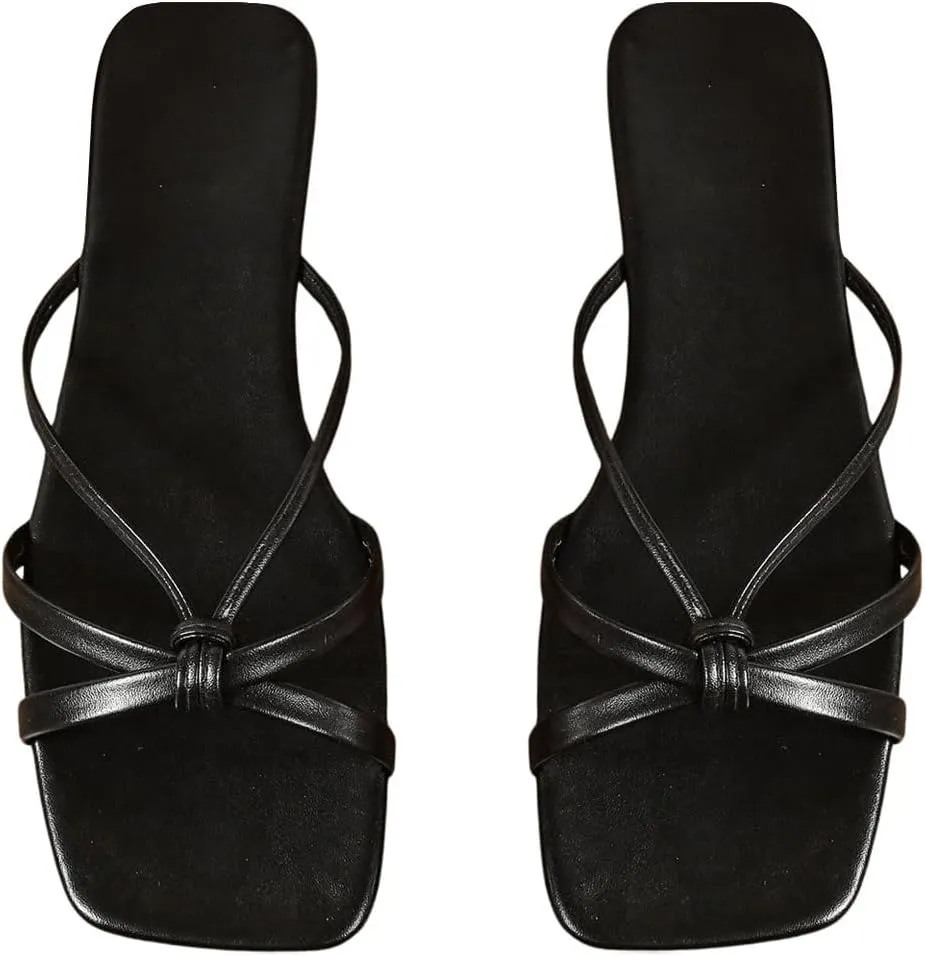 GORGLITTER Women's Cross Strap Flat Sandals Dressy Square Open Toe Cute Vacation Slide Sandals