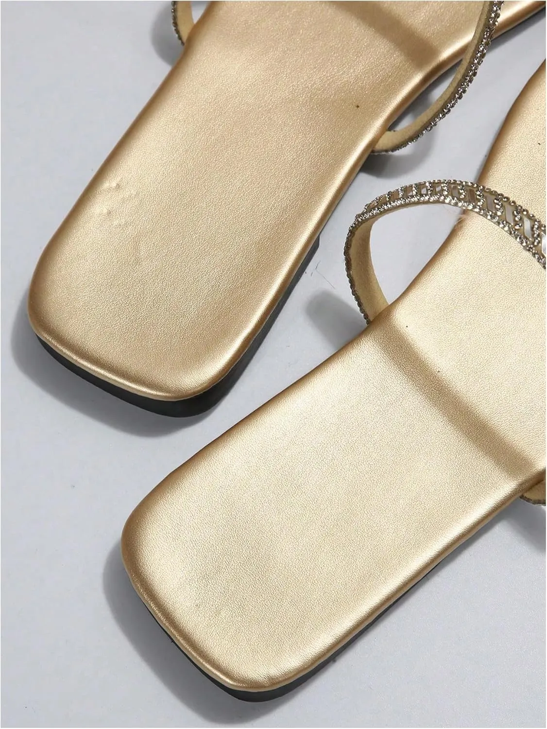 GORGLITTER Women's Rhinestone Flat Strappy Sandals Dress Open Toe Slip on Slide Sandals