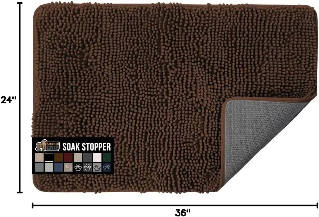 GORILLA GRIP Ultra Absorbent Grippy Doormat for Muddy Dog Paws, 36x24 Machine Washable Soakstopper Rugs Cleaner Floors, Bed Mat for Dirty Dogs, Indoor Entrance Door Rug Pet Bed Mats Brown