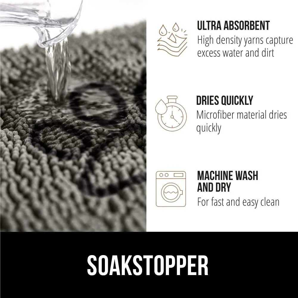 GORILLA GRIP Ultra Absorbent Grippy Doormat for Muddy Dog Paws, 36x24 Machine Washable Soakstopper Rugs Cleaner Floors, Bed Mat for Dirty Dogs, Indoor Entrance Door Rug Pet Bed Mats Paw Gray