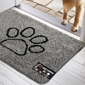 GORILLA GRIP Ultra Absorbent Grippy Doormat for Muddy Dog Paws, 36x24 Machine Washable Soakstopper Rugs Cleaner Floors, Bed Mat for Dirty Dogs, Indoor Entrance Door Rug Pet Bed Mats Paw Gray