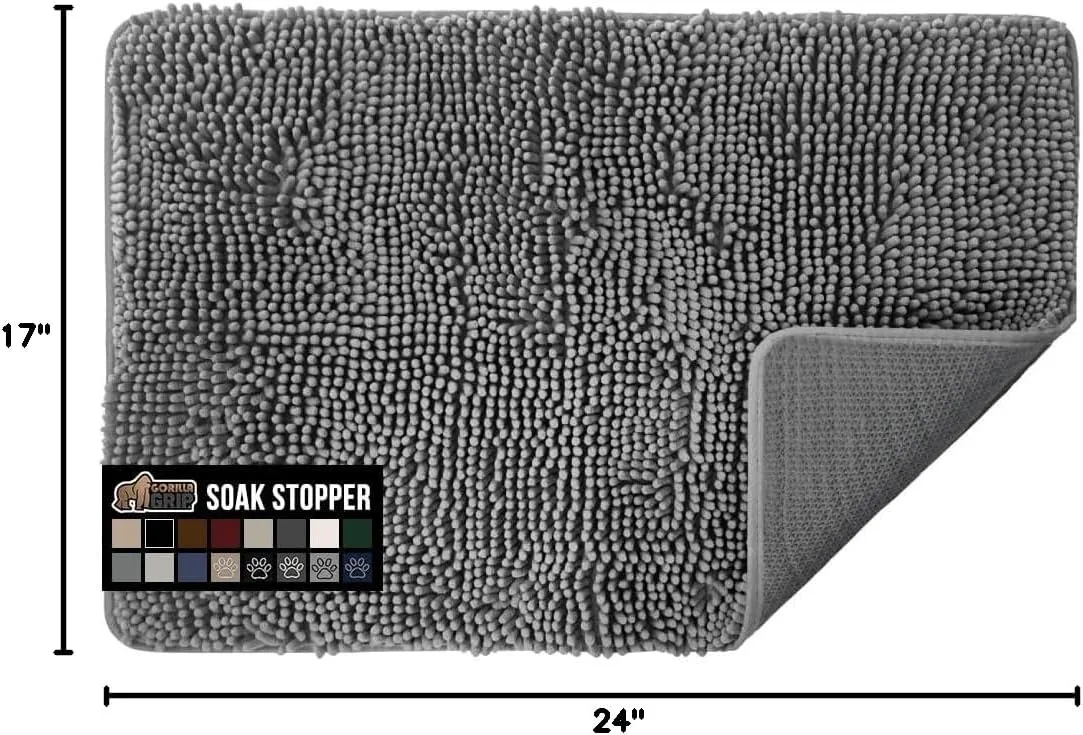 GORILLA GRIP Ultra Absorbent Grippy Doormat for Muddy Dog Paws, Machine Washable Soakstopper Rugs Cleaner Floors, Bed Mat for Dirty Dogs, Indoor Entrance Door Rug Pet Bed Mats 24x17 Gray