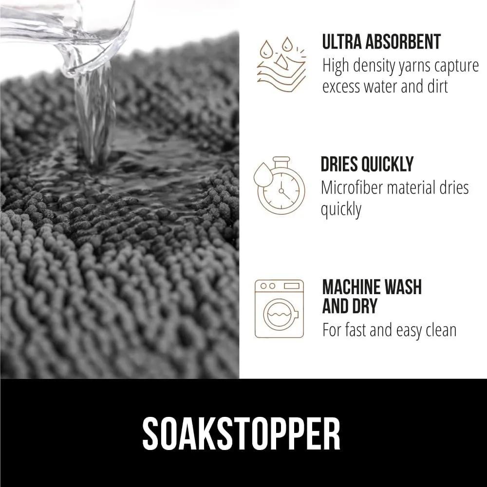 GORILLA GRIP Ultra Absorbent Grippy Doormat for Muddy Dog Paws, Machine Washable Soakstopper Rugs Cleaner Floors, Bed Mat for Dirty Dogs, Indoor Entrance Door Rug Pet Bed Mats 24x17 Gray