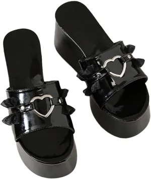 Gothic Platform Wedges Black for Women Heeled Sandals Cute Sweet Lolita