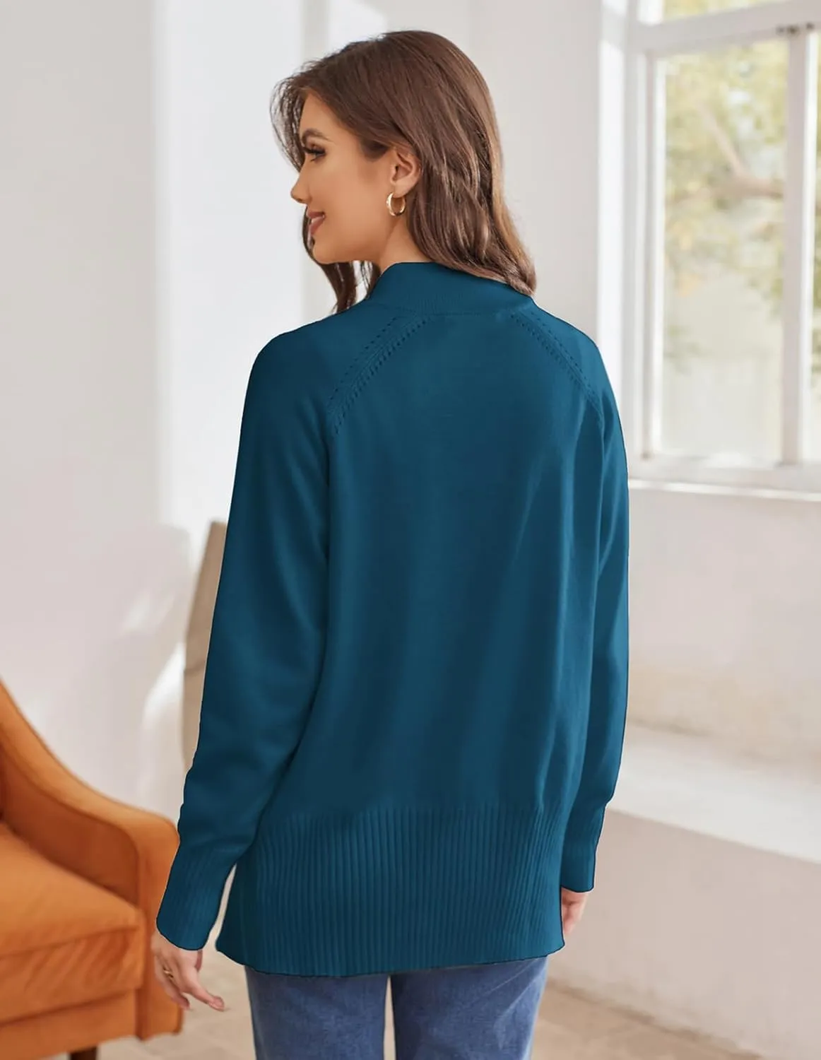 GRACE KARIN Women's Long Sleeve Zip Up Knit Cardigan with Pockets Stand Collar Full Zip Sweater Coat Lightweight