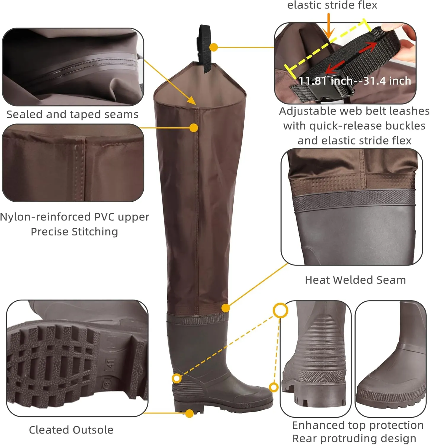 GREENWATER Hip Waders for Men Women with Boots Waterproof,2-Ply Bootfoot Hip Waders with Cleated for Fishing & Hunting
