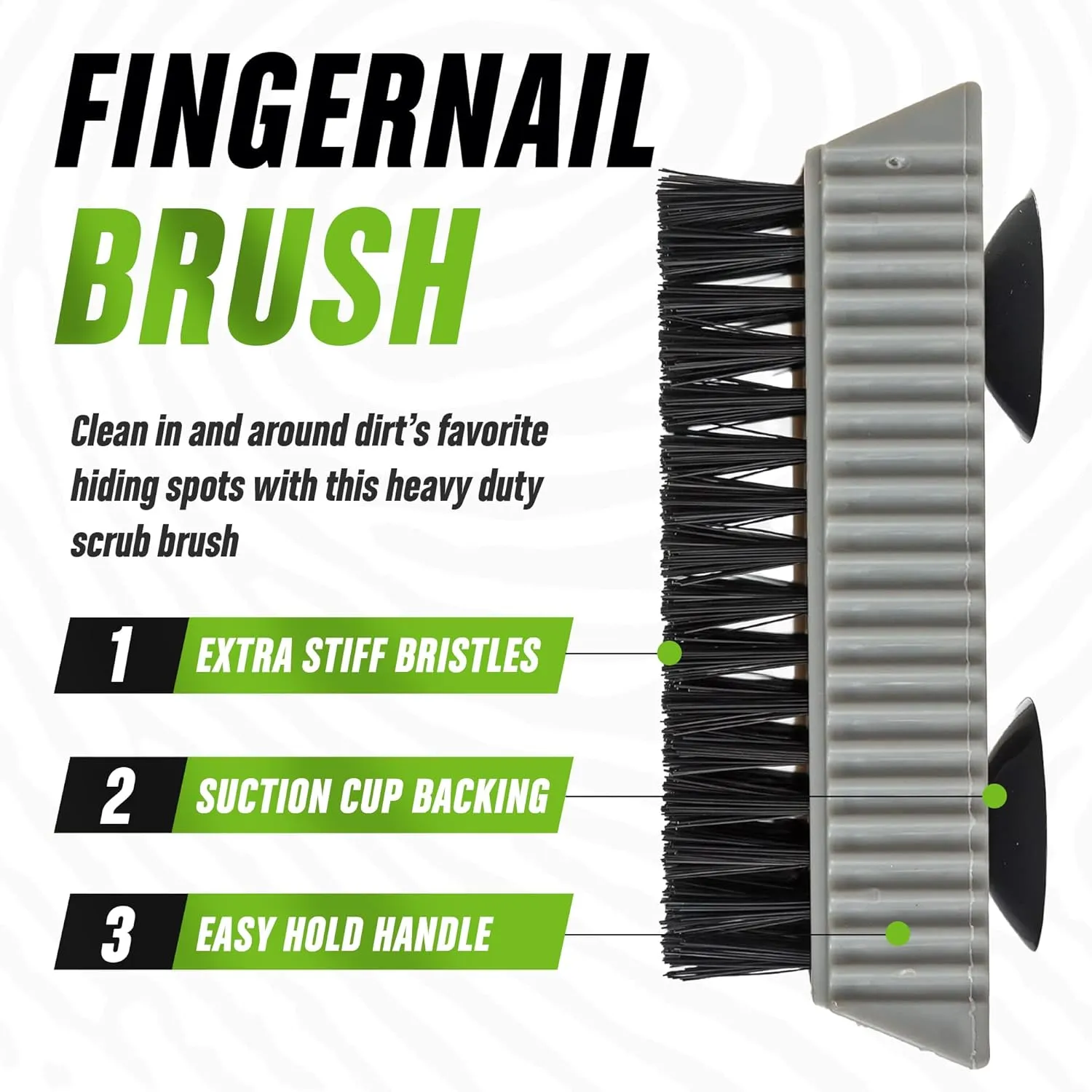 Grip Clean - Heavy Duty Nail Brush for Cleaning Fingernails - Nail Cleaning Scrub Brush for Men & Women - Mechanic Brush. Nail Brush Cleaner for Hands & Under Nails. Stiff Bristle Brush