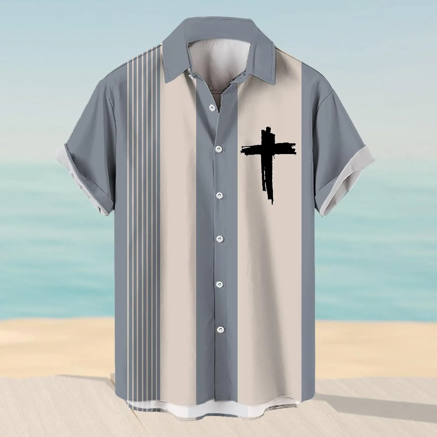Hawaiian Bowling Shirts for Men Short Sleeve Print Regular Fit Button Down Color Block Tops Summer Beach Casual Shirt