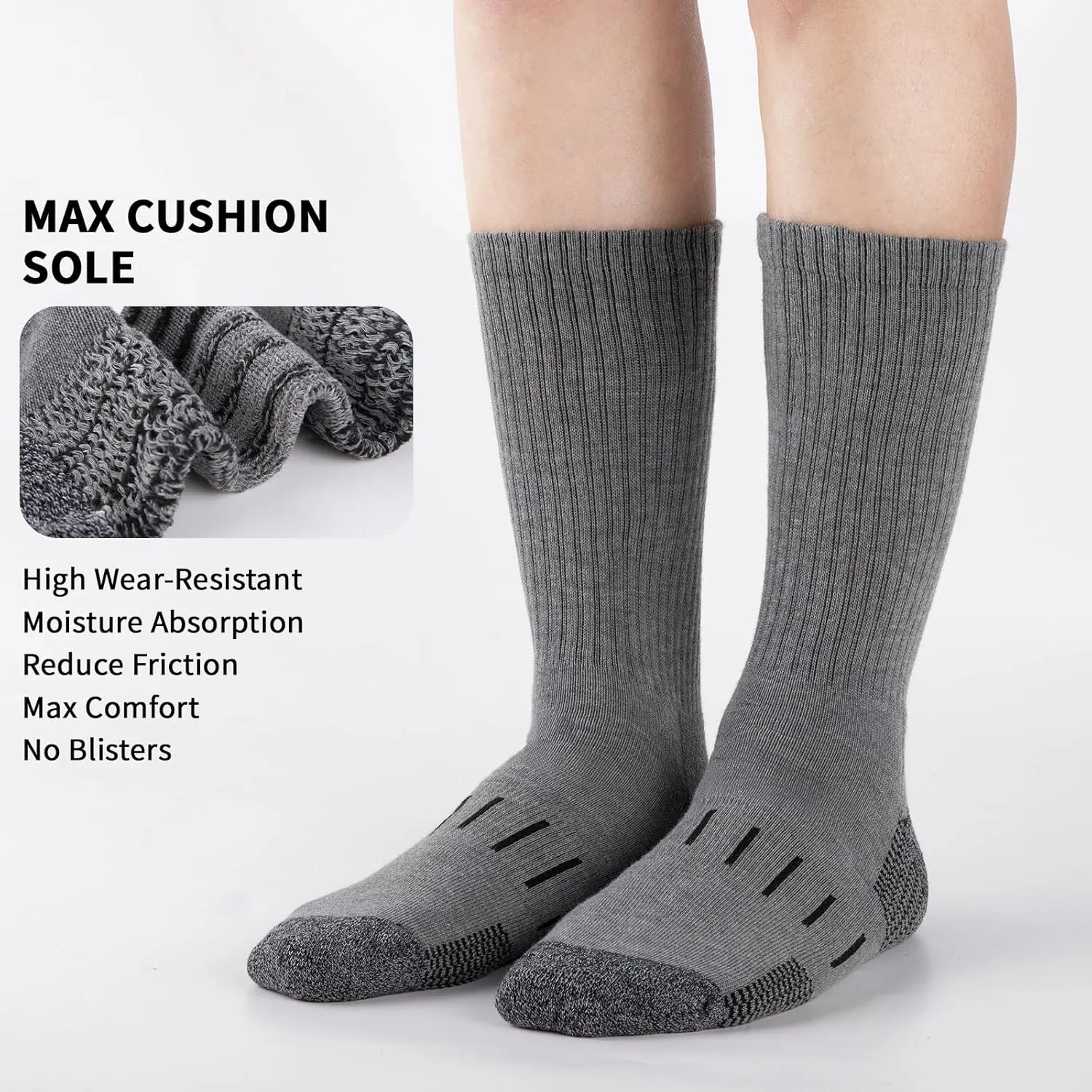 Heatuff Men’s 6 Pairs Crew Athletic Work Socks Performance Cushion Moisture Wicking Socks