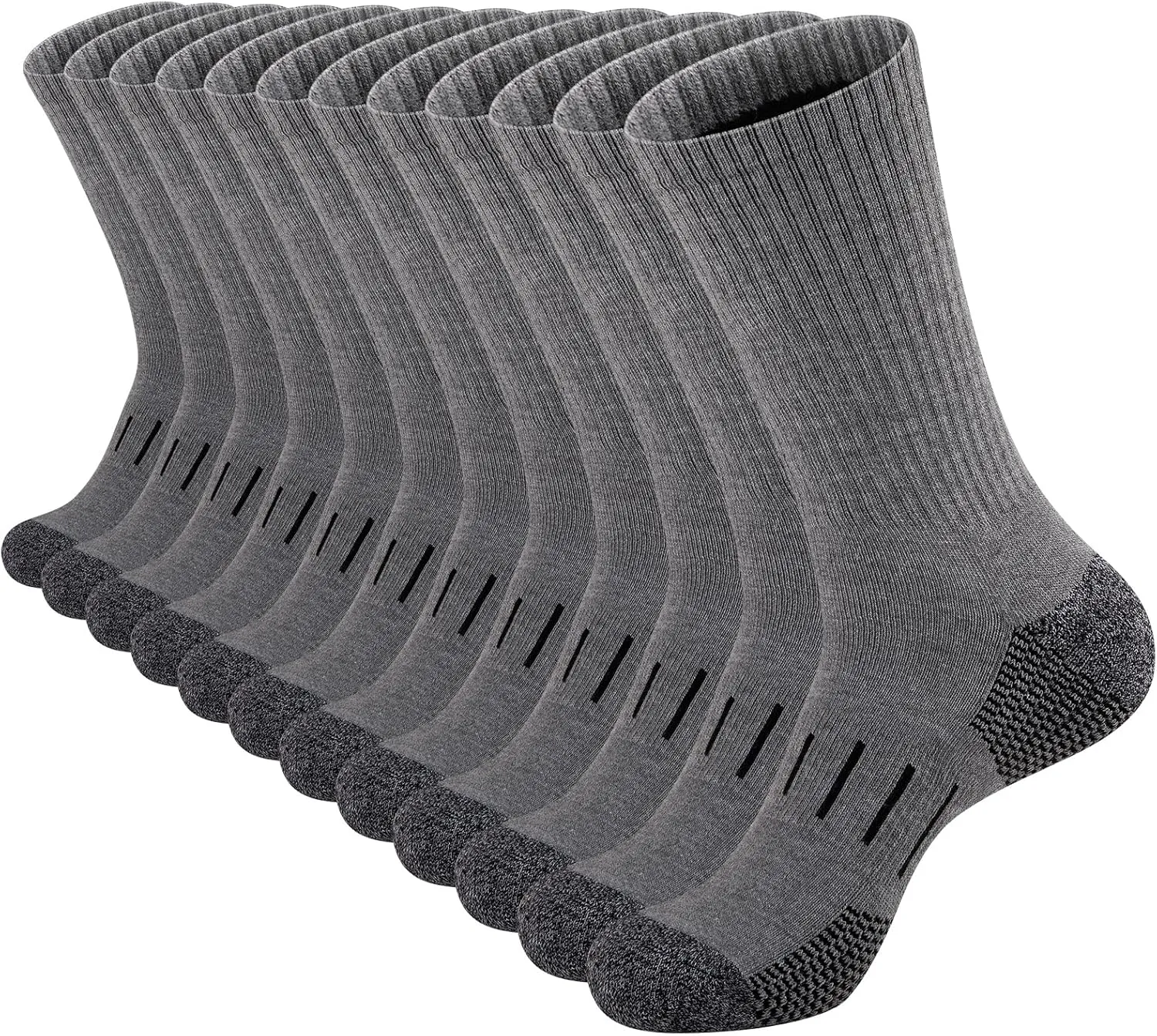 Heatuff Men’s 6 Pairs Crew Athletic Work Socks Performance Cushion Moisture Wicking Socks