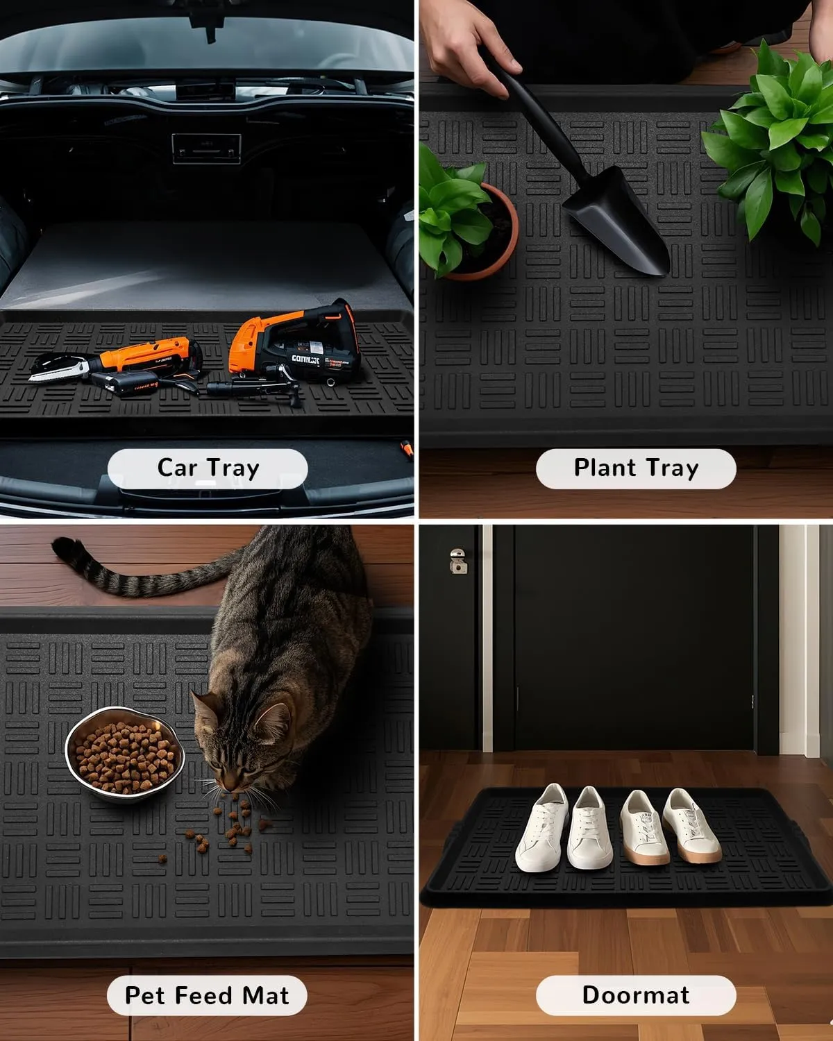 Heavy Duty Rubber Boot Tray with Non-Slip Base & Reinforced Lip – Waterproof Shoe Mat for Entryway, Indoor/Outdoor Use, Multi-Surface Mud & Dirt Catcher Tray,Black,15.7"x27.5"