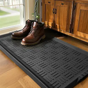 Heavy Duty Rubber Boot Tray with Non-Slip Base & Reinforced Lip – Waterproof Shoe Mat for Entryway, Indoor/Outdoor Use, Multi-Surface Mud & Dirt Catcher Tray,Black,15.7"x27.5"